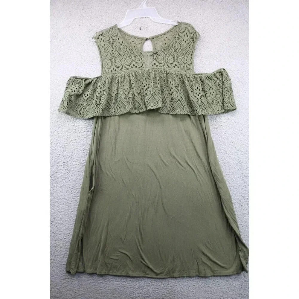 Lane Bryant Cold Shoulder Lace Ruffle Olive Green Dress-Size 18/20